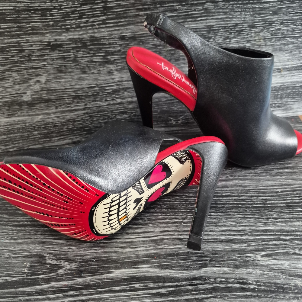 Stylish Black and Red High Heel Mules